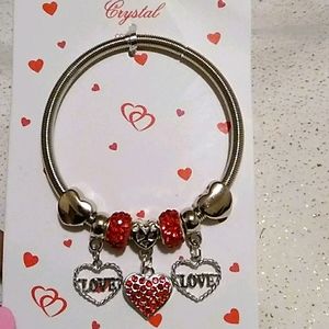 ❤Silver and Red Heart Charm Bracelet❤